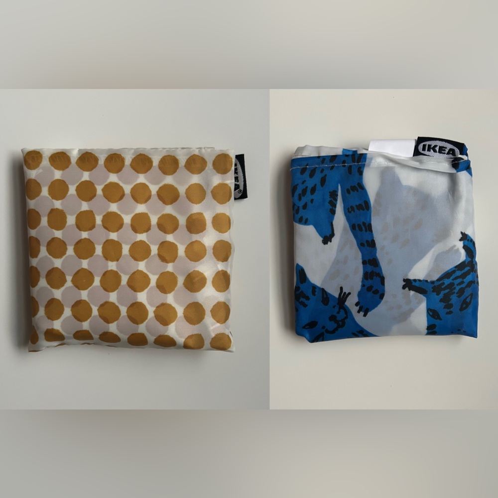 NWT IKEA Skynke reusable bags in polka dots and blue cheetah, set of 2!
